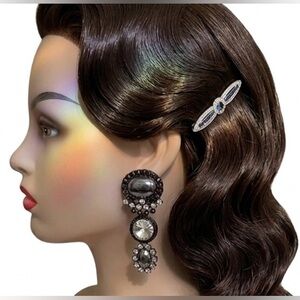 Vintage Gunmetal Hematite & Crystal
Triple Drop Statement Earrings - Clip On